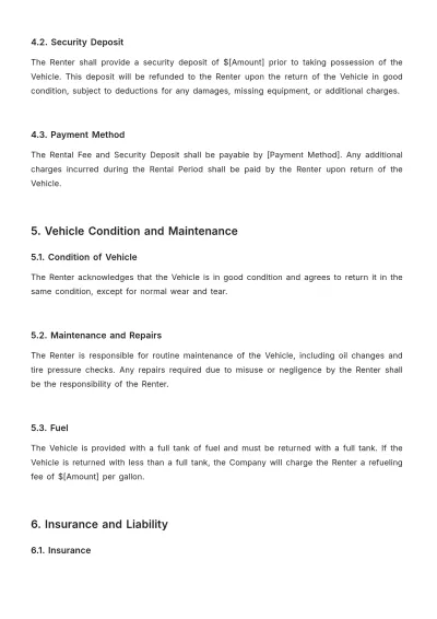 Free Car Rental Legal Agreement Template to Edit Online
