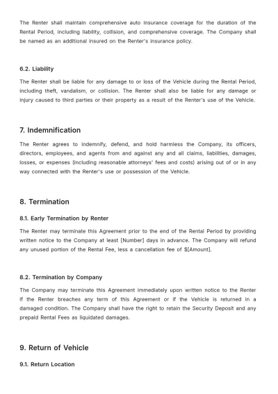 Free Car Rental Legal Agreement Template to Edit Online