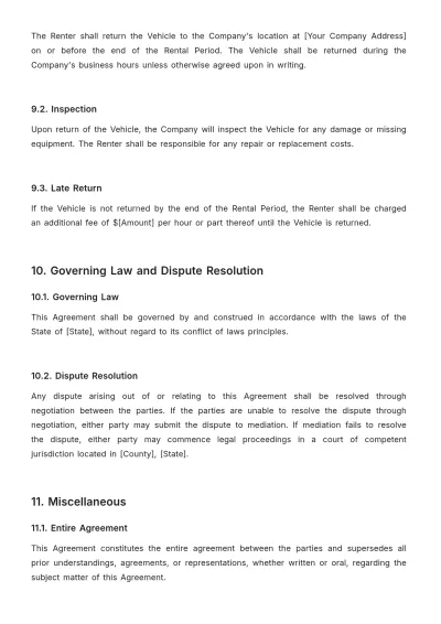 Free Car Rental Legal Agreement Template to Edit Online