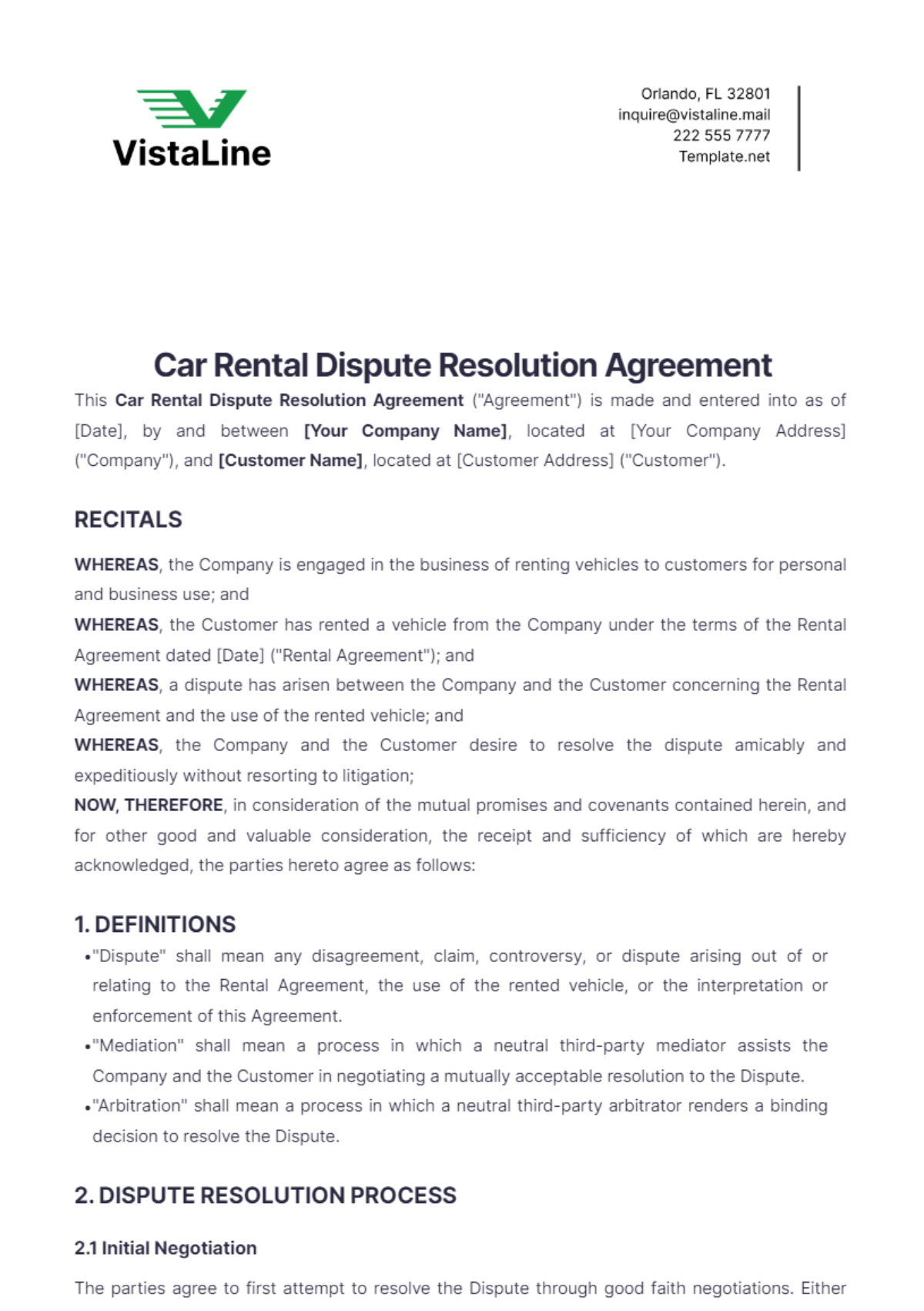 Car Rental Dispute Resolution Agreement Template - Edit Online & Download