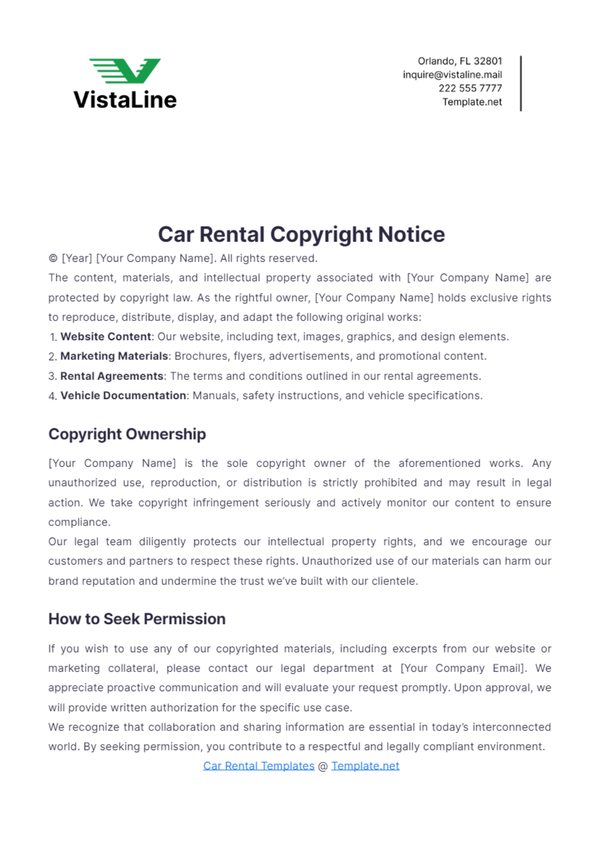 Car Rental Copyright Notice Template - Edit Online & Download