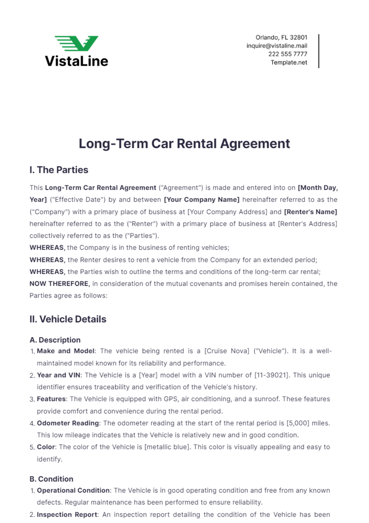 Long-Term Car Rental Agreement Template - Edit Online & Download