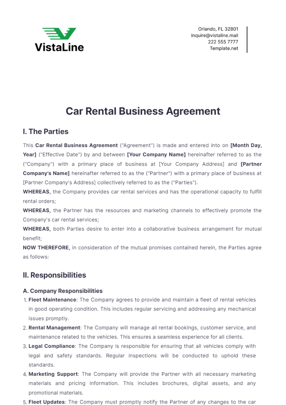 Car Rental Business Agreement Template - Edit Online & Download