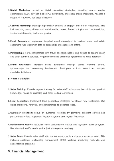 Free Car Rental Operational Plan Template to Edit Online