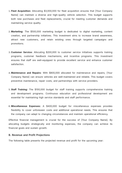 Free Car Rental Operational Plan Template to Edit Online