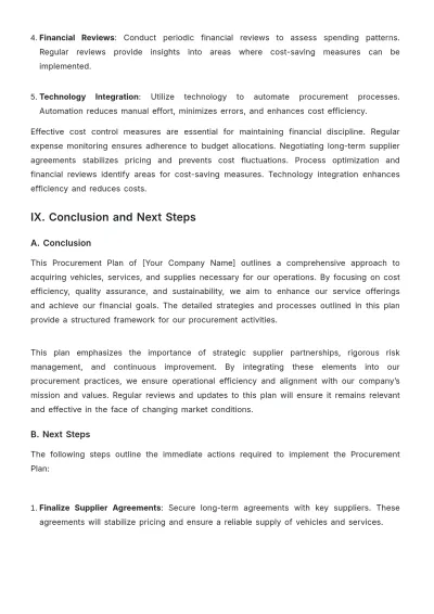 Free Car Rental Procurement Plan Template to Edit Online