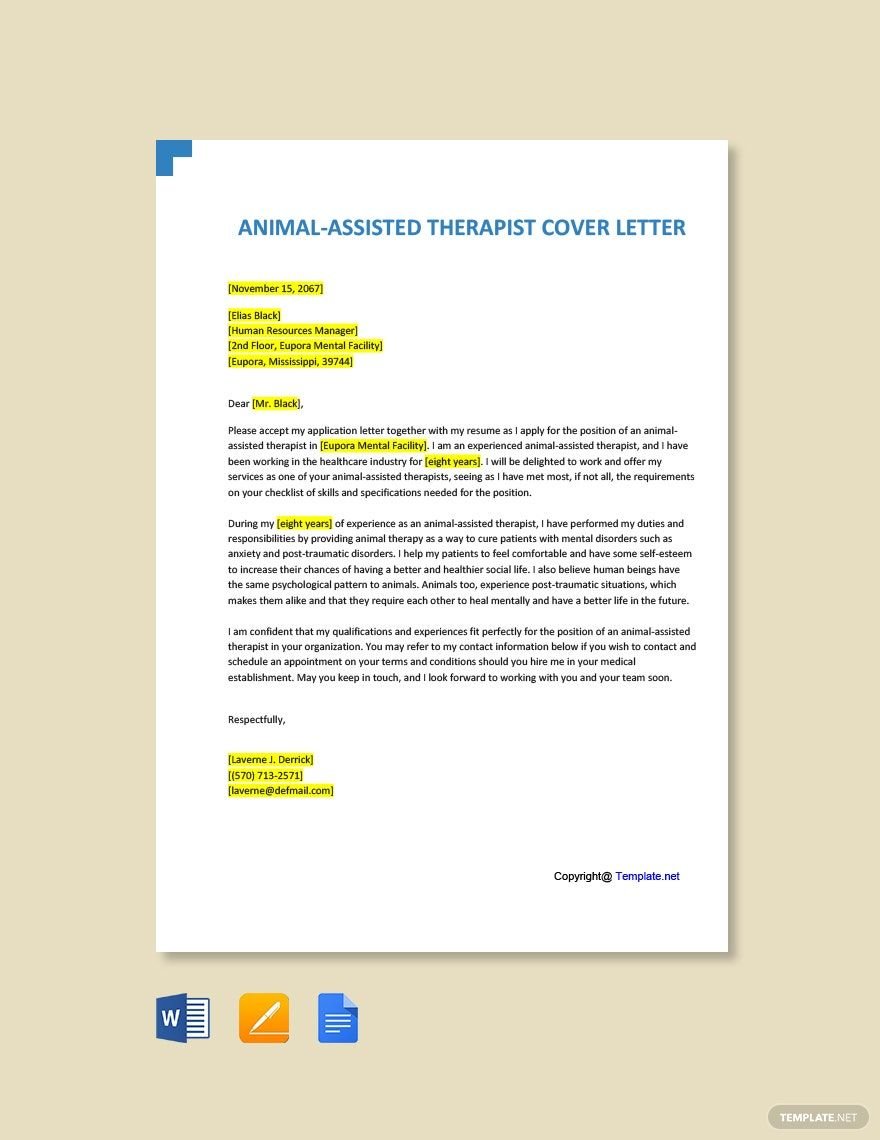 Animal-Assisted Therapist Cover Letter Template