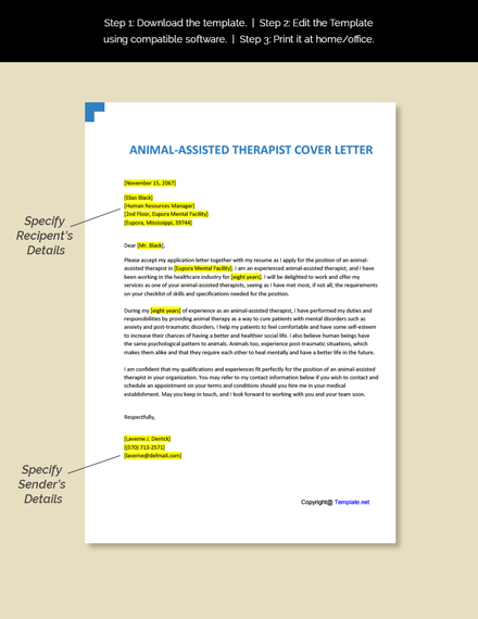 Animal-Assisted Therapist Cover Letter Template [Free PDF] - Word