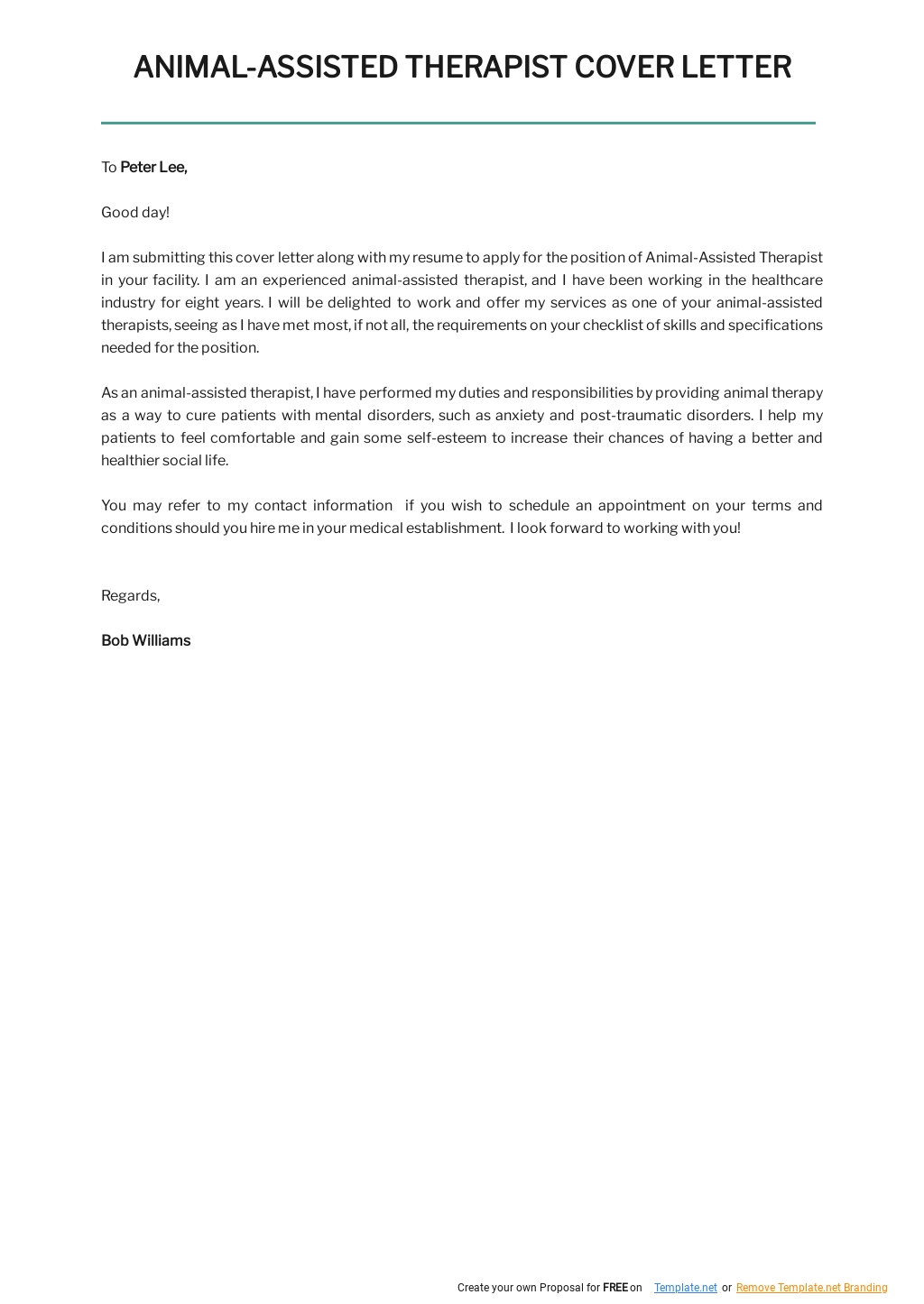Free Animal Assisted Therapist Cover Letter Template.jpe