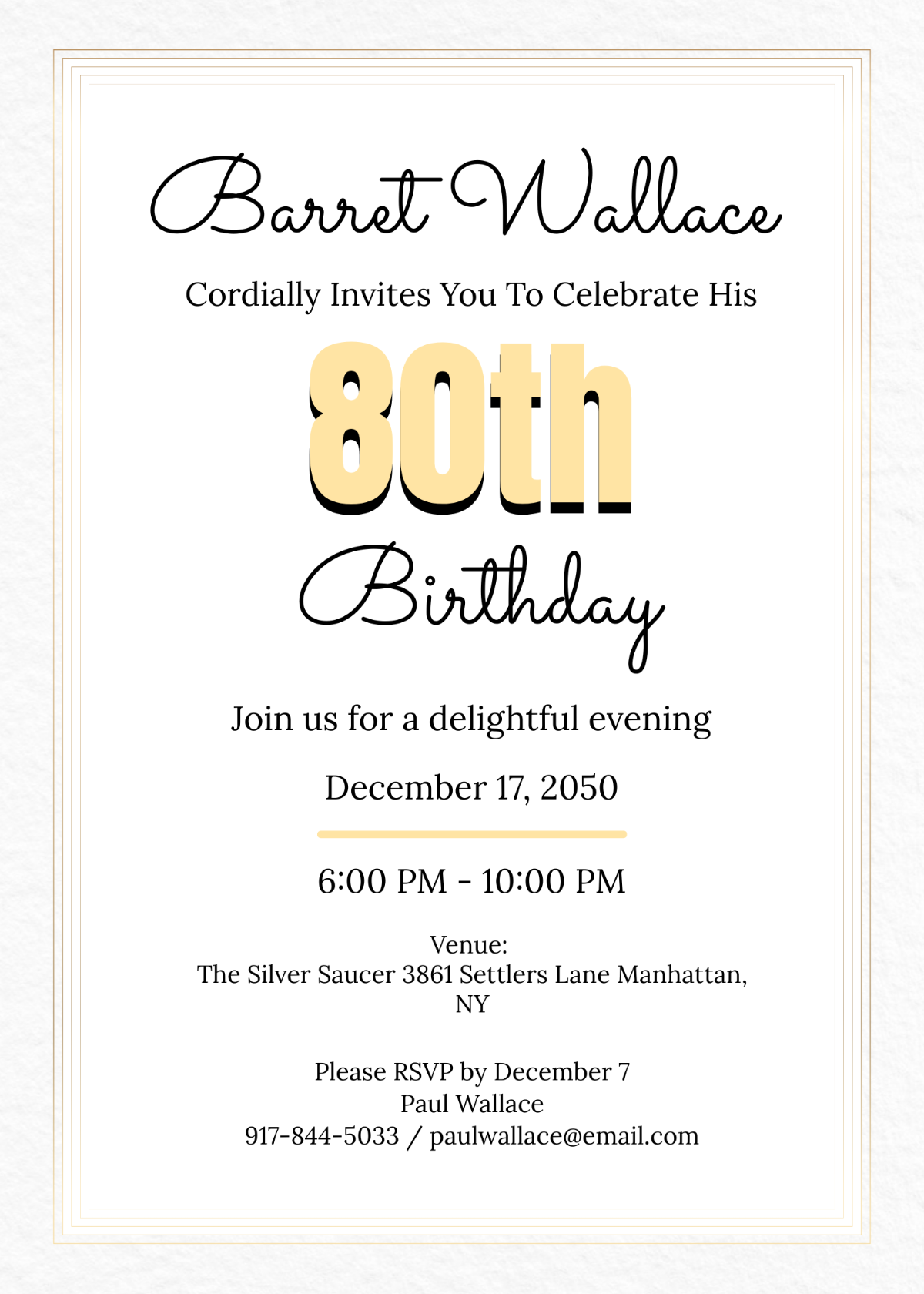 Elegant 80th Birthday Invitation