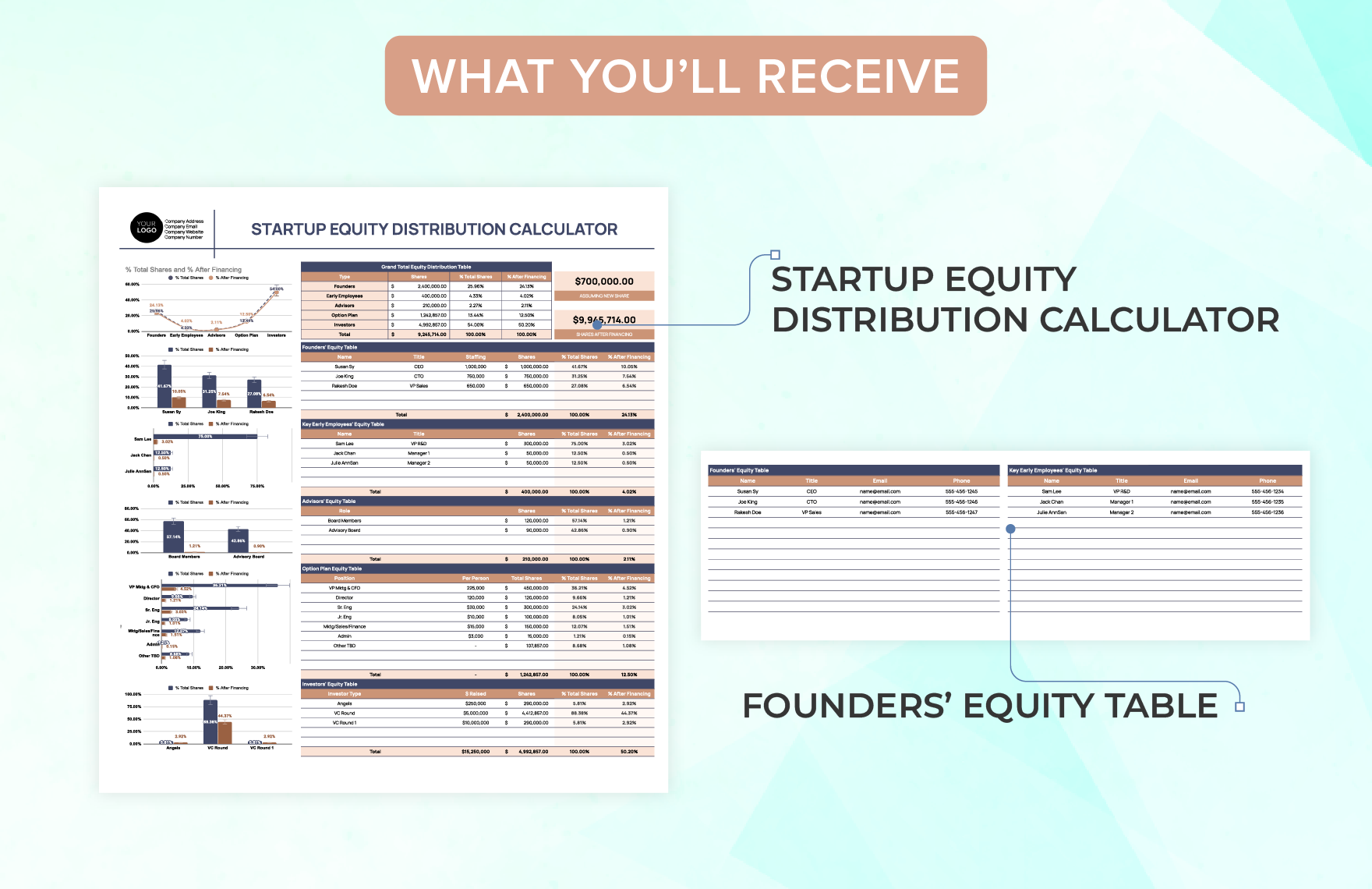 Startup Equity Distribution Calculator Template in Excel, Google Sheets ...