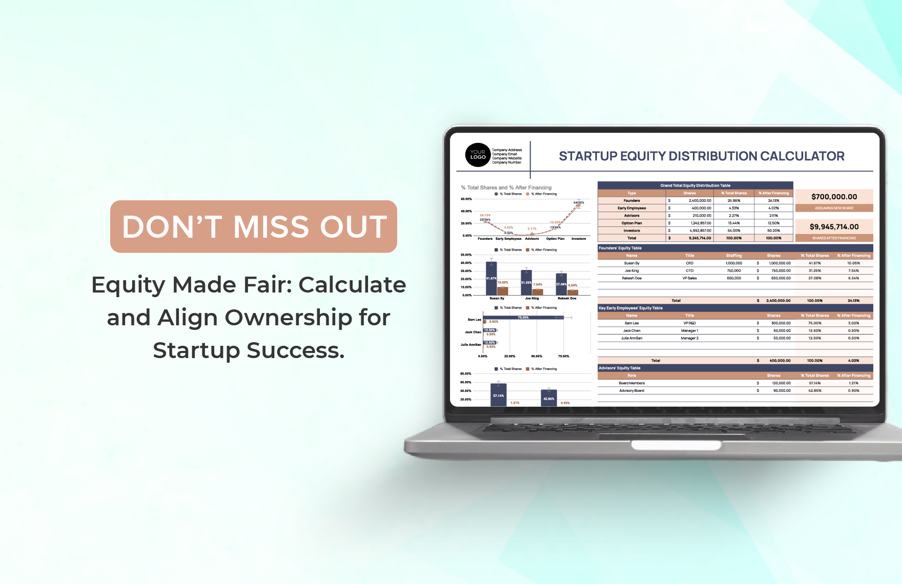 Startup Equity Distribution Calculator Template