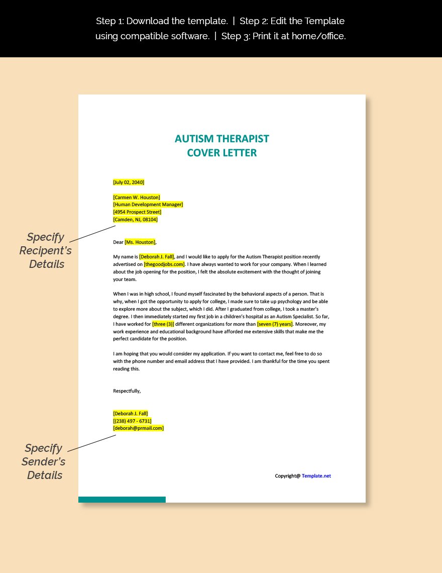 Autism Therapist Cover Letter Template