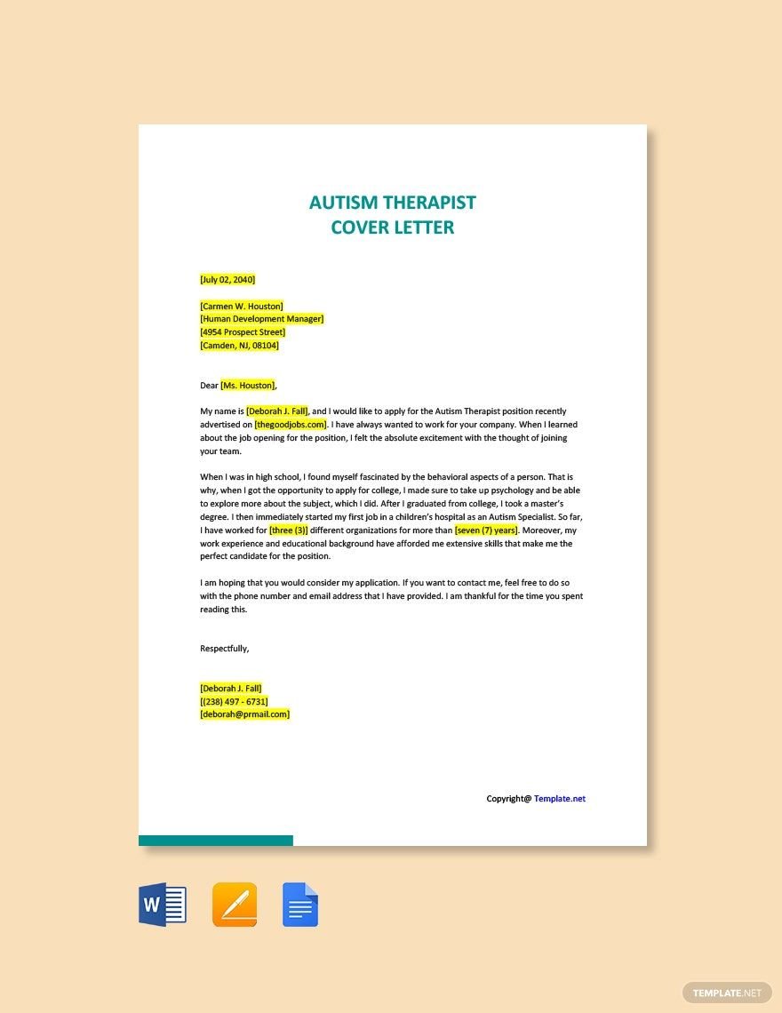 Autism Therapist Cover Letter Template