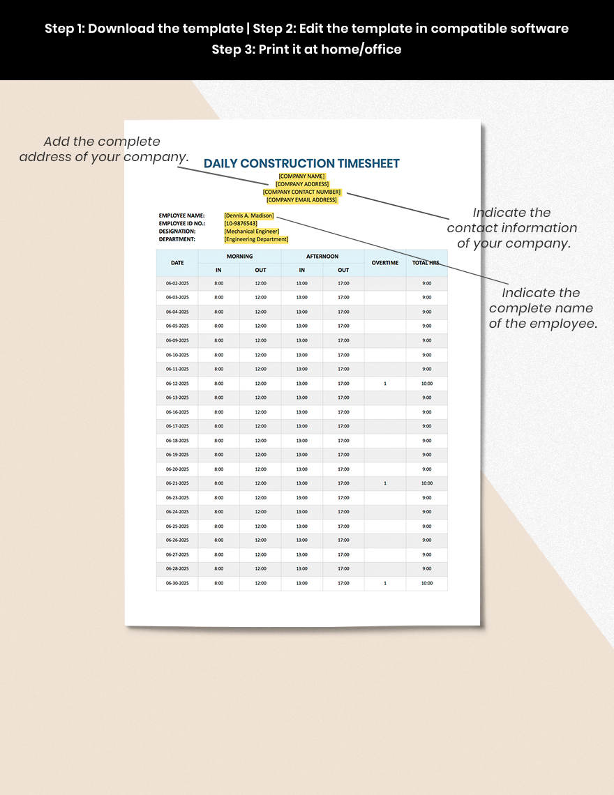 Daily Construction Timesheet Template - Google Docs, Google Sheets ...