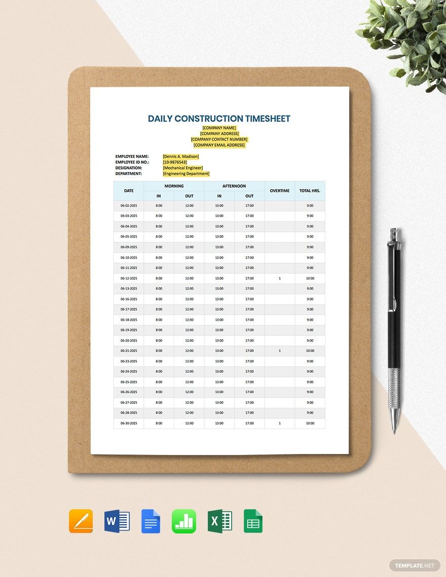 Daily Construction Timesheet Template