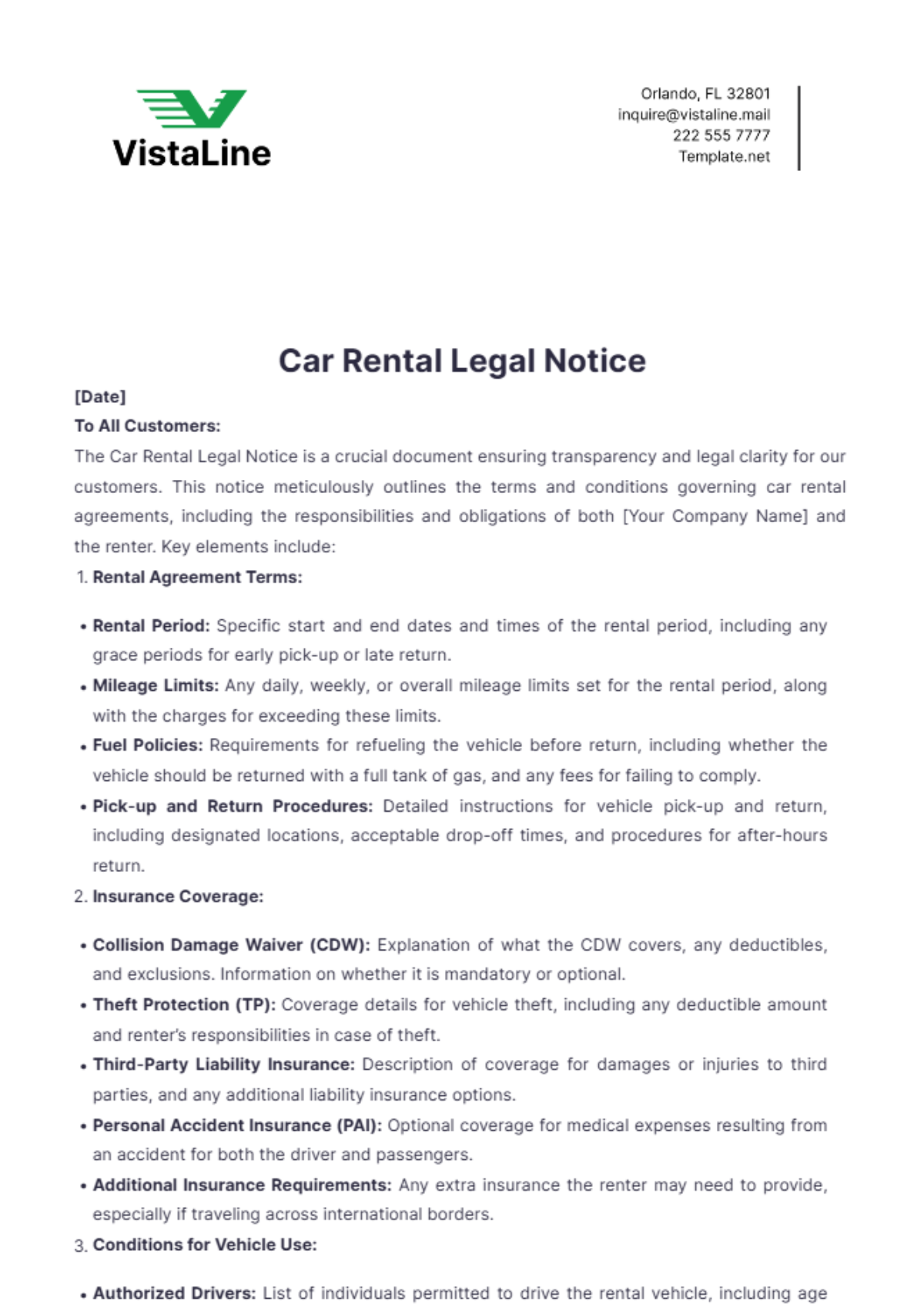 Car Rental Legal Notice Template - Edit Online & Download