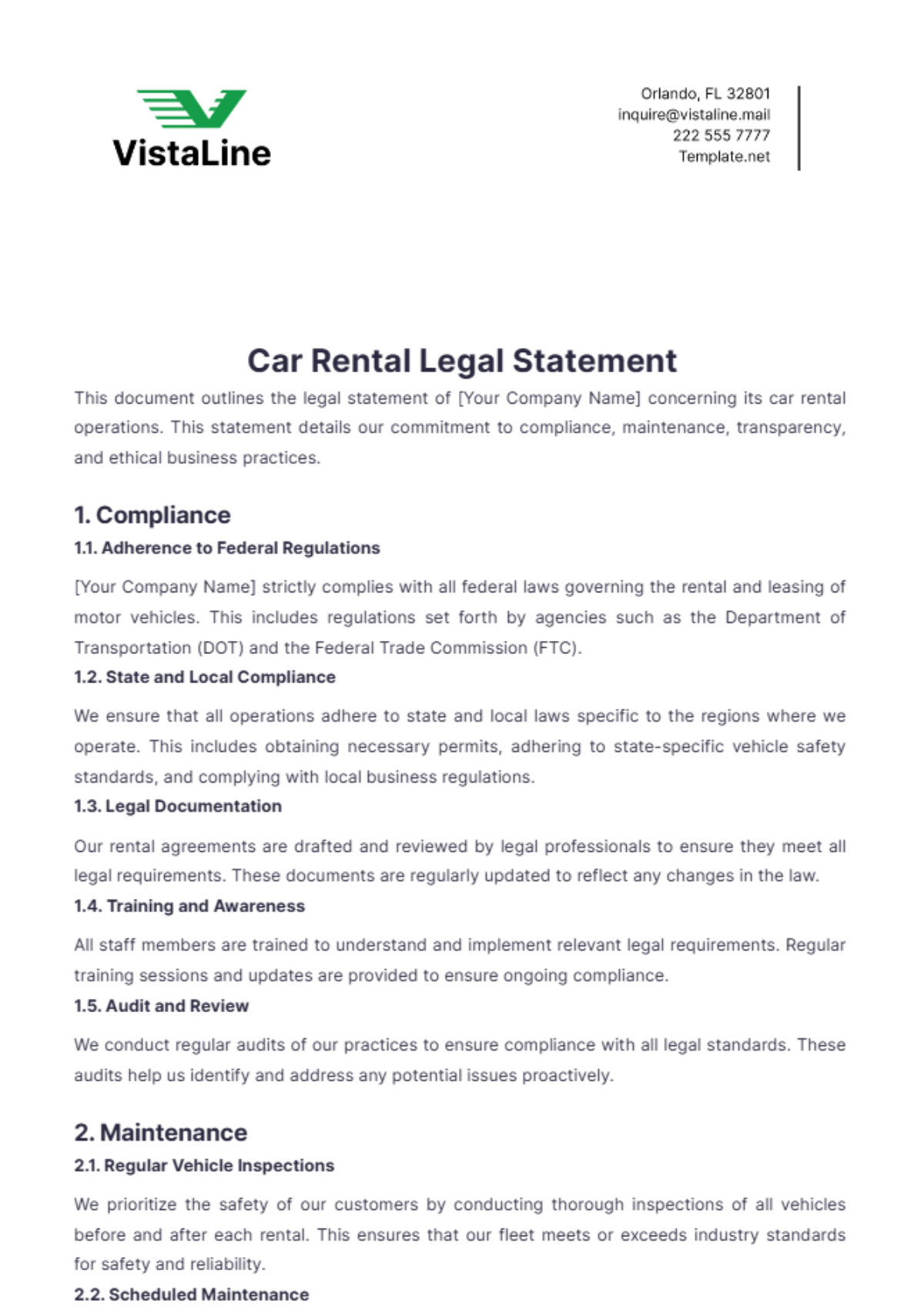 Car Rental Legal Statement Template - Edit Online & Download