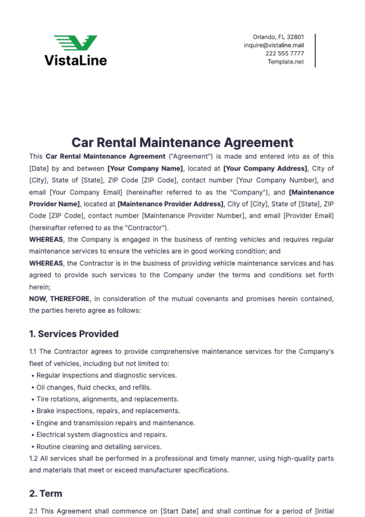 Car Rental Maintenance Agreement Template - Edit Online & Download