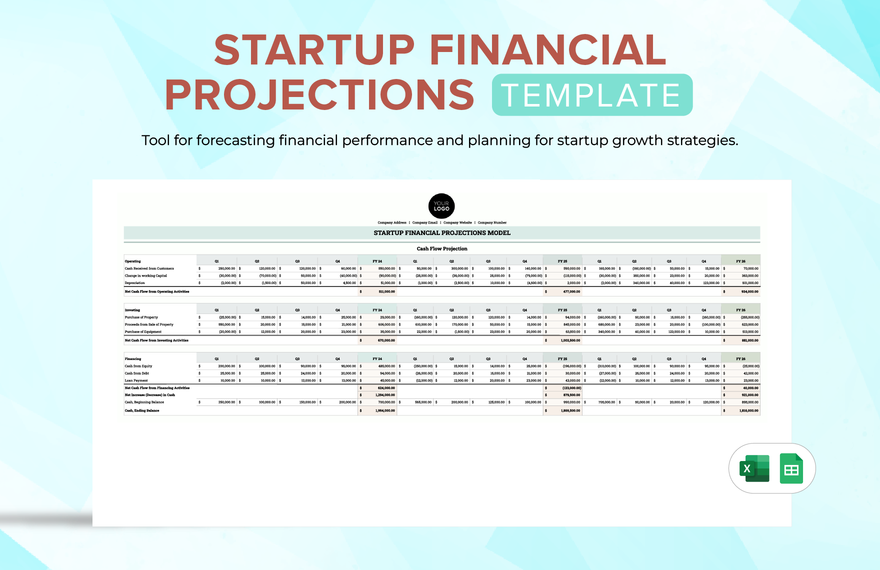 Startup Financial Projections Template in Excel, Google Sheets