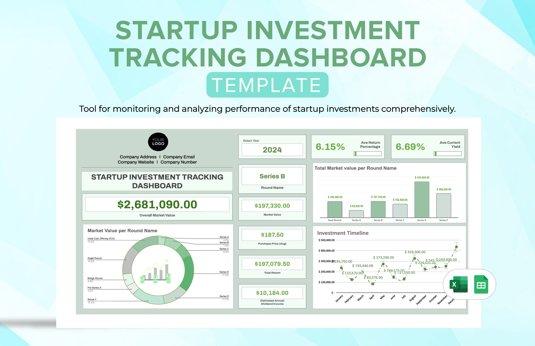 Startup Investment Tracking Dashboard Template in Excel, Google Sheets