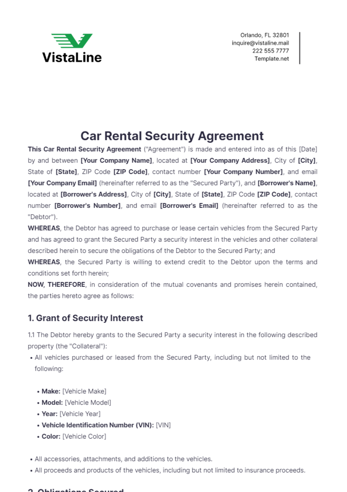 Car Rental Security Agreement Template - Edit Online & Download