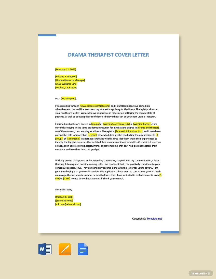 Drama Therapist Cover Letter Template