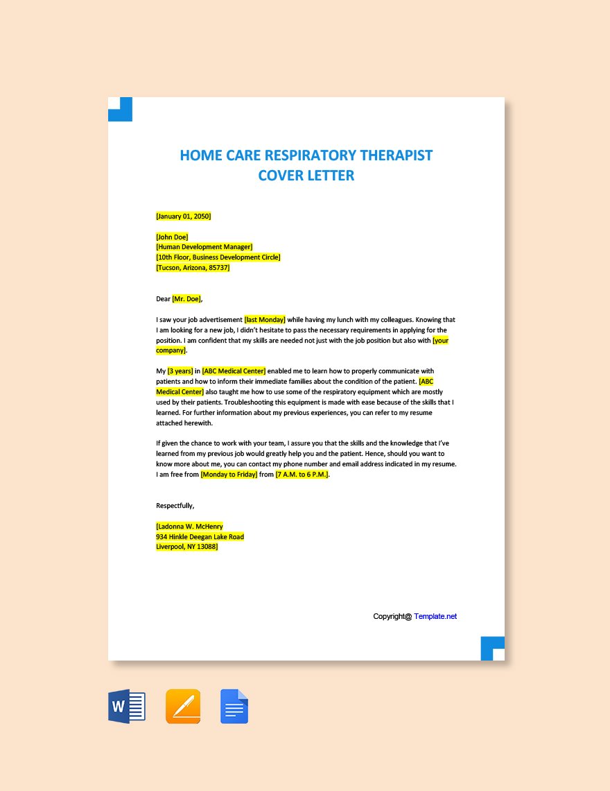 Home Care Respiratory Therapist Cover Letter Template