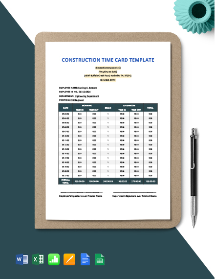 FREE Construction Time Sheet Template PDF Word (DOC) Excel