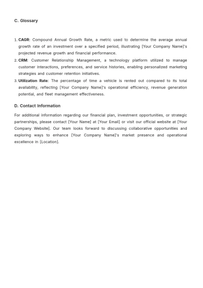 Free Car Rental Financial Plan Template to Edit Online