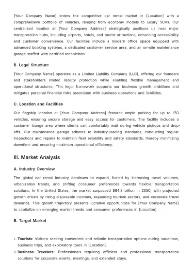 Free Car Rental Financial Plan Template to Edit Online