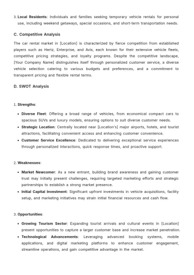 Free Car Rental Financial Plan Template to Edit Online