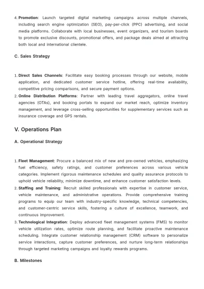Free Car Rental Financial Plan Template to Edit Online