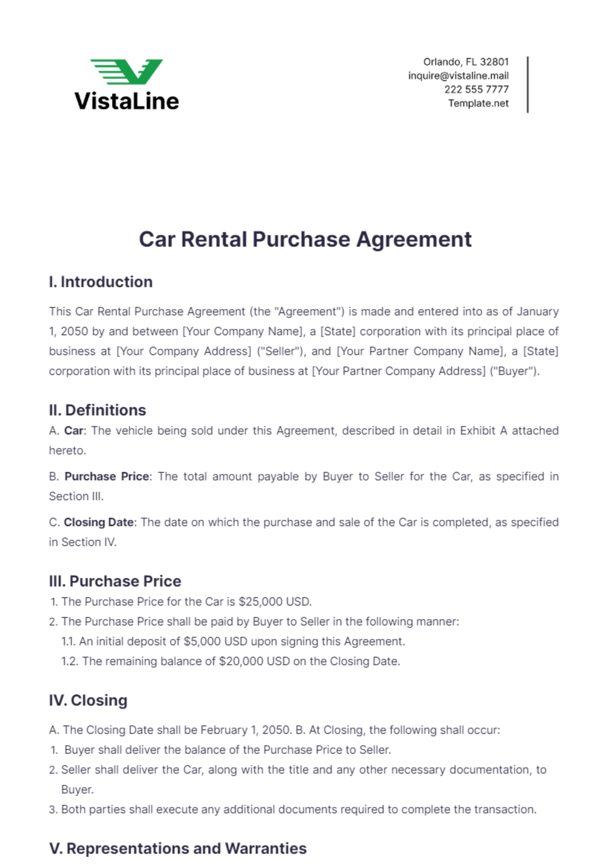 Car Rental Purchase Agreement Template - Edit Online & Download