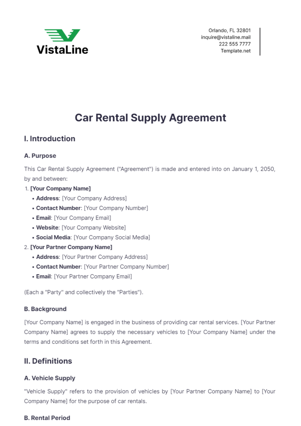 Car Rental Supply Agreement Template - Edit Online & Download