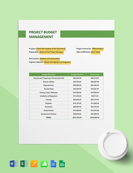 budget for construction project template
