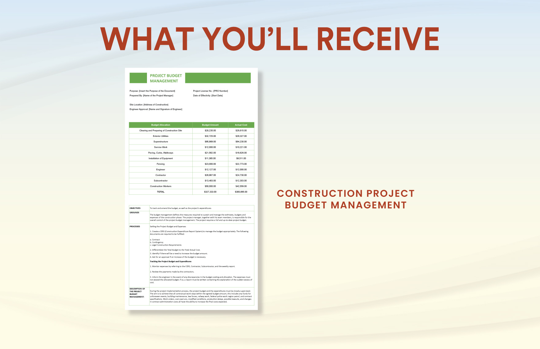 Construction Project Budget Management Template