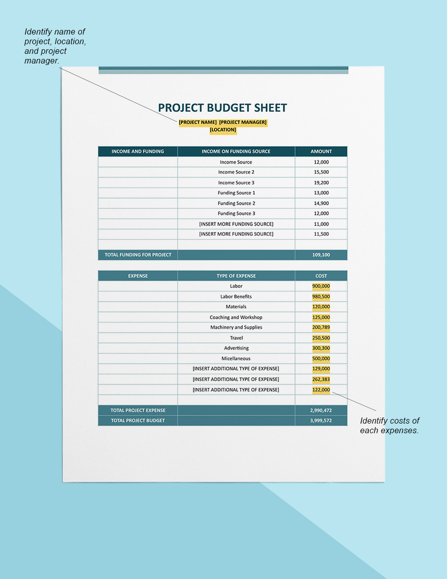 Construction Project Budget Sheet Format