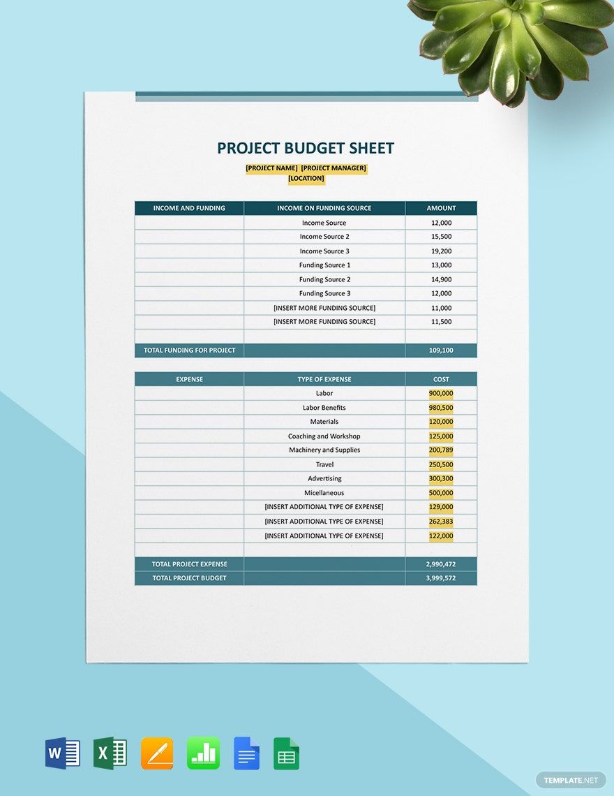 Construction Project Budget Sheet Template
