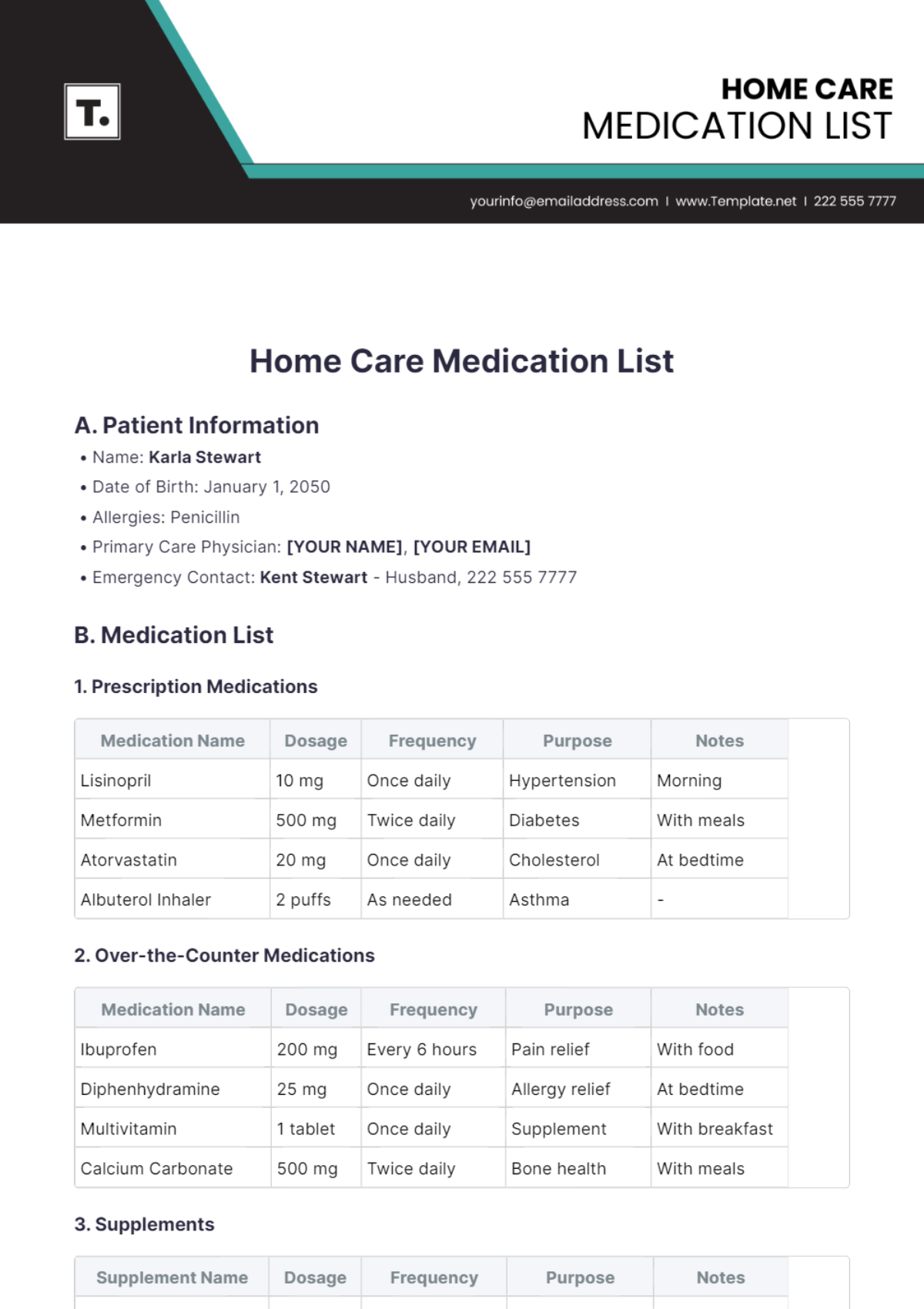 Home Care Medication List Template - Edit Online & Download