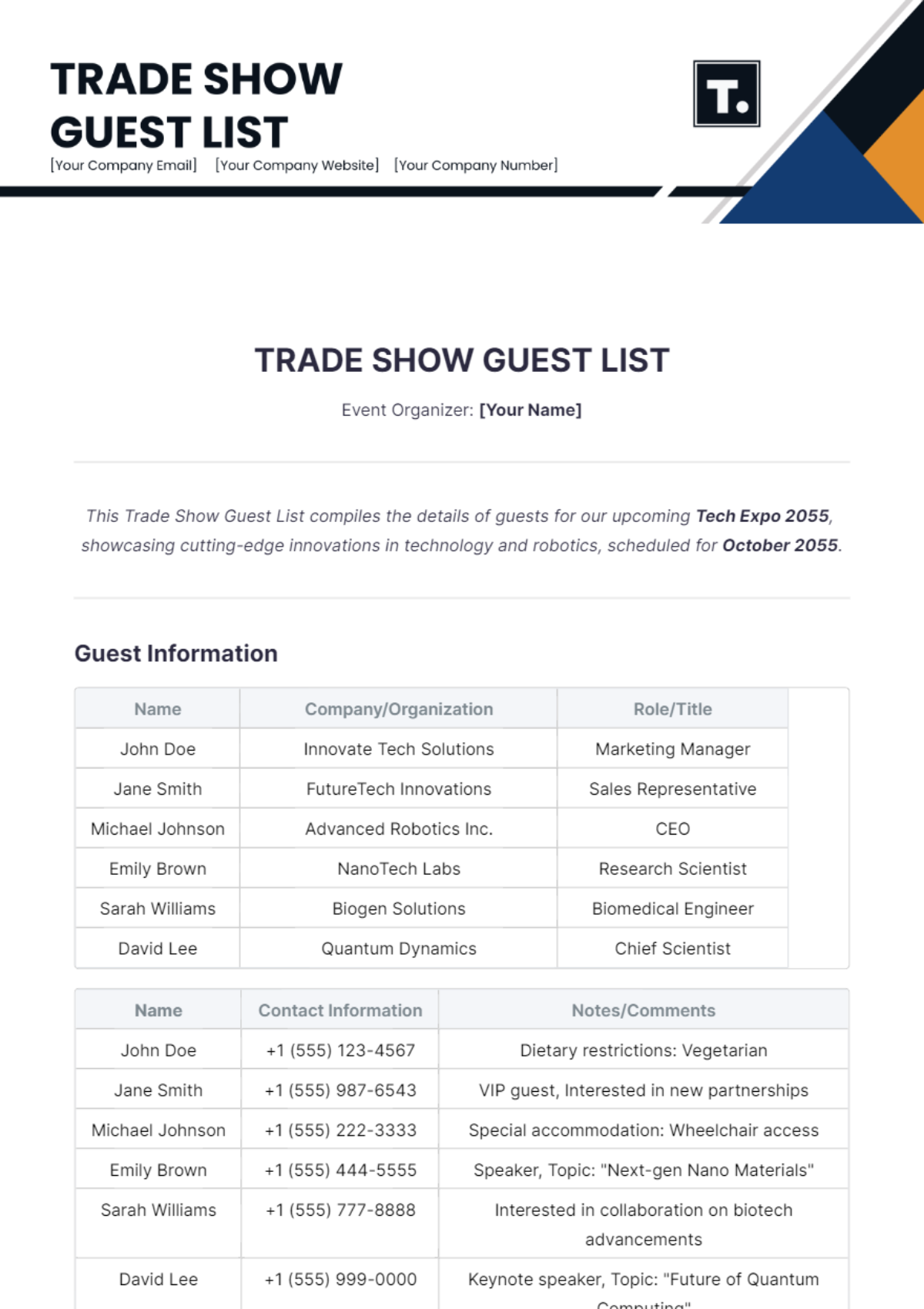 Trade Show Guest List Template - Edit Online & Download