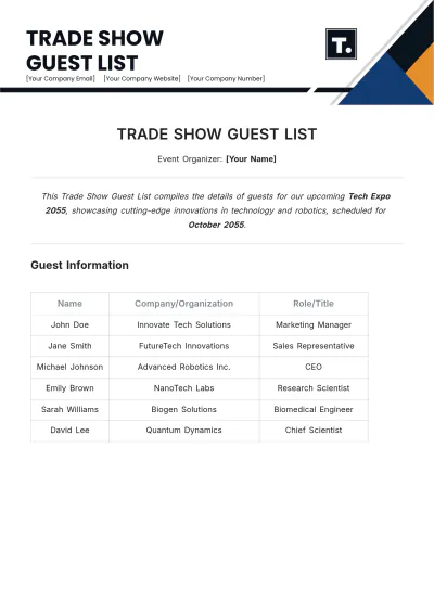 Free Trade Show Guest List Template to Edit Online