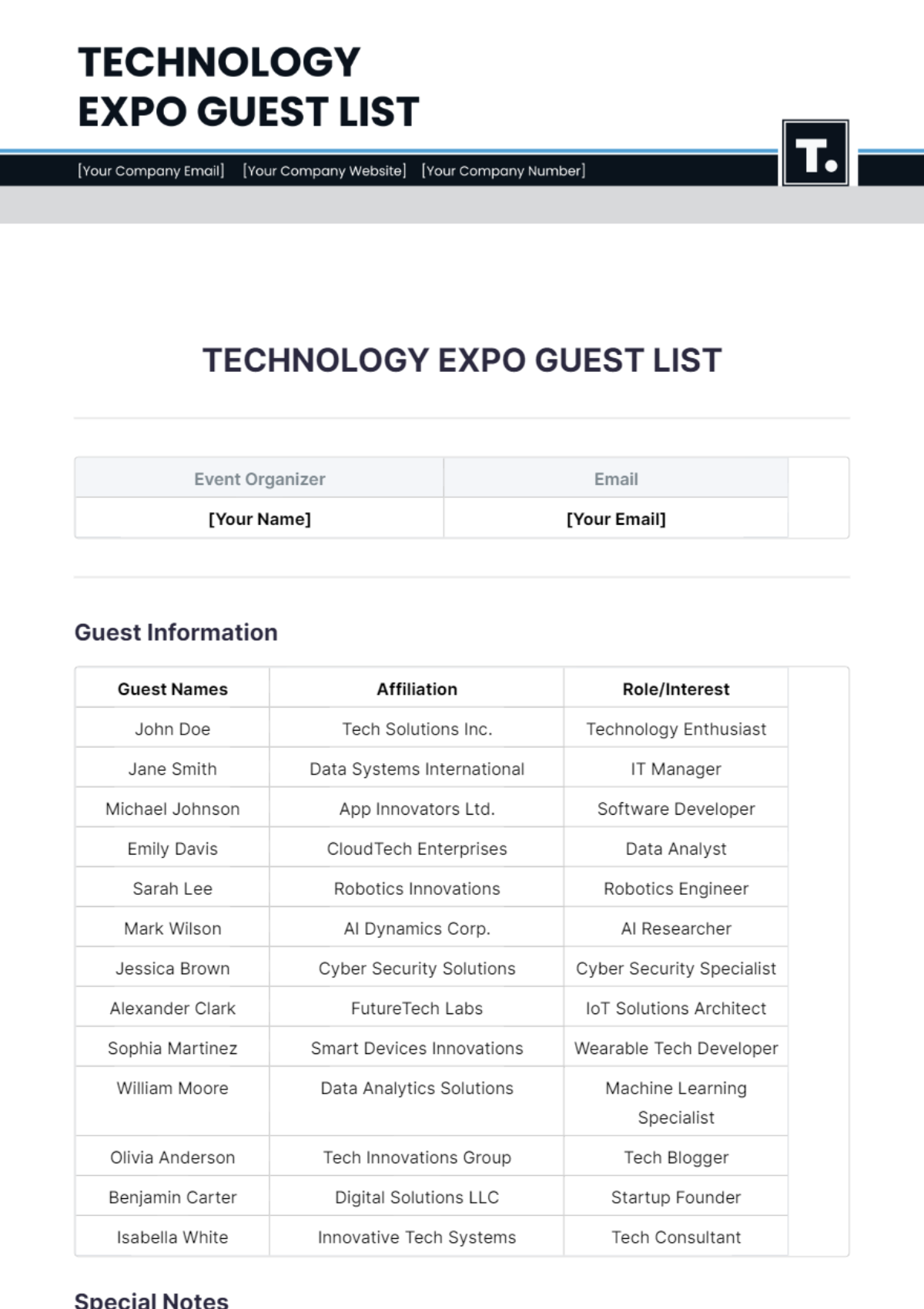 Technology Expo Guest List Template - Edit Online & Download