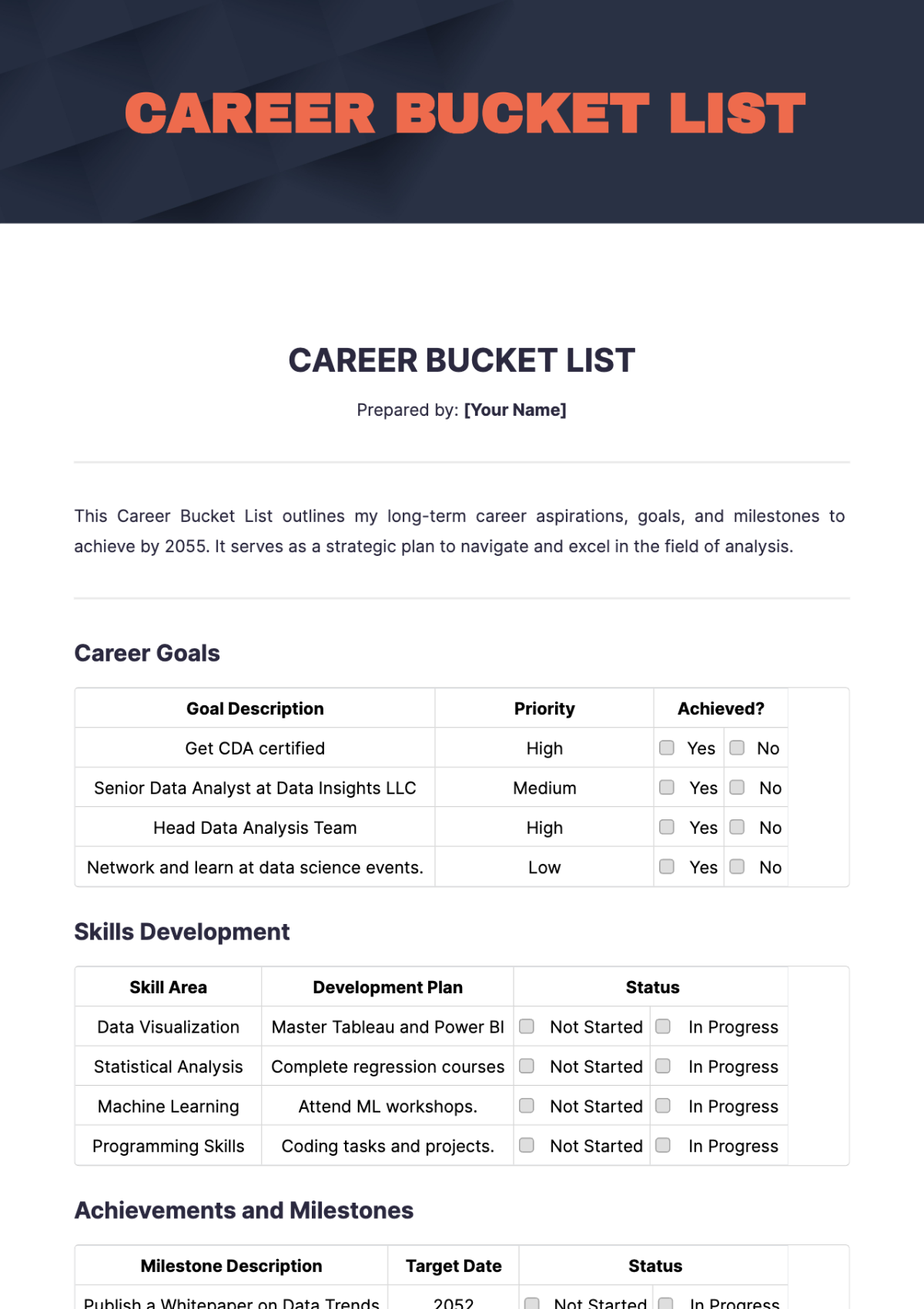 Career Bucket List Template - Edit Online & Download