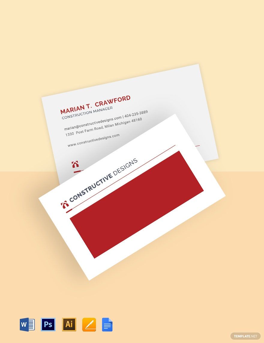Construction Company Manager Business Card Template