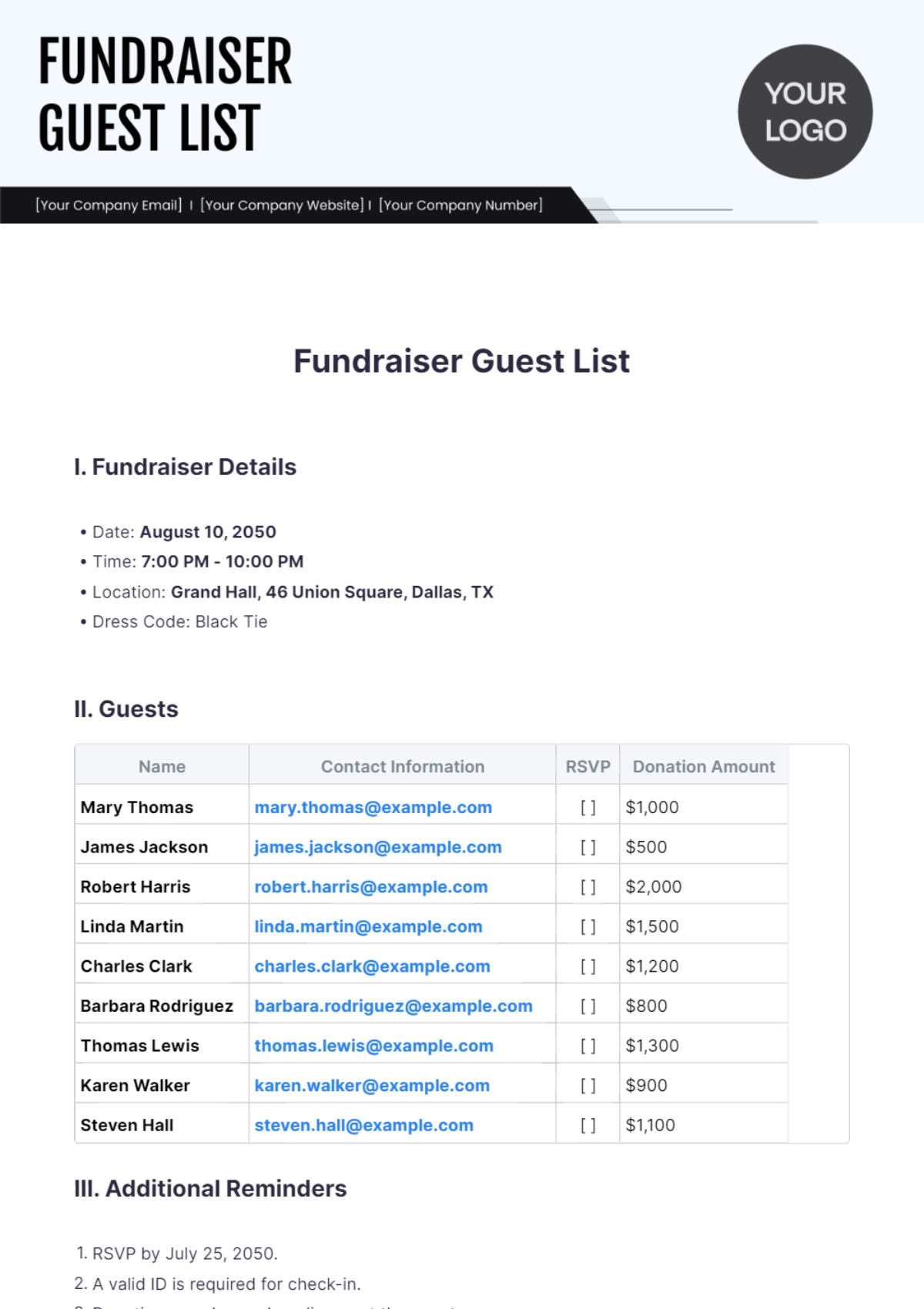 Fundraiser Guest List Template - Edit Online & Download