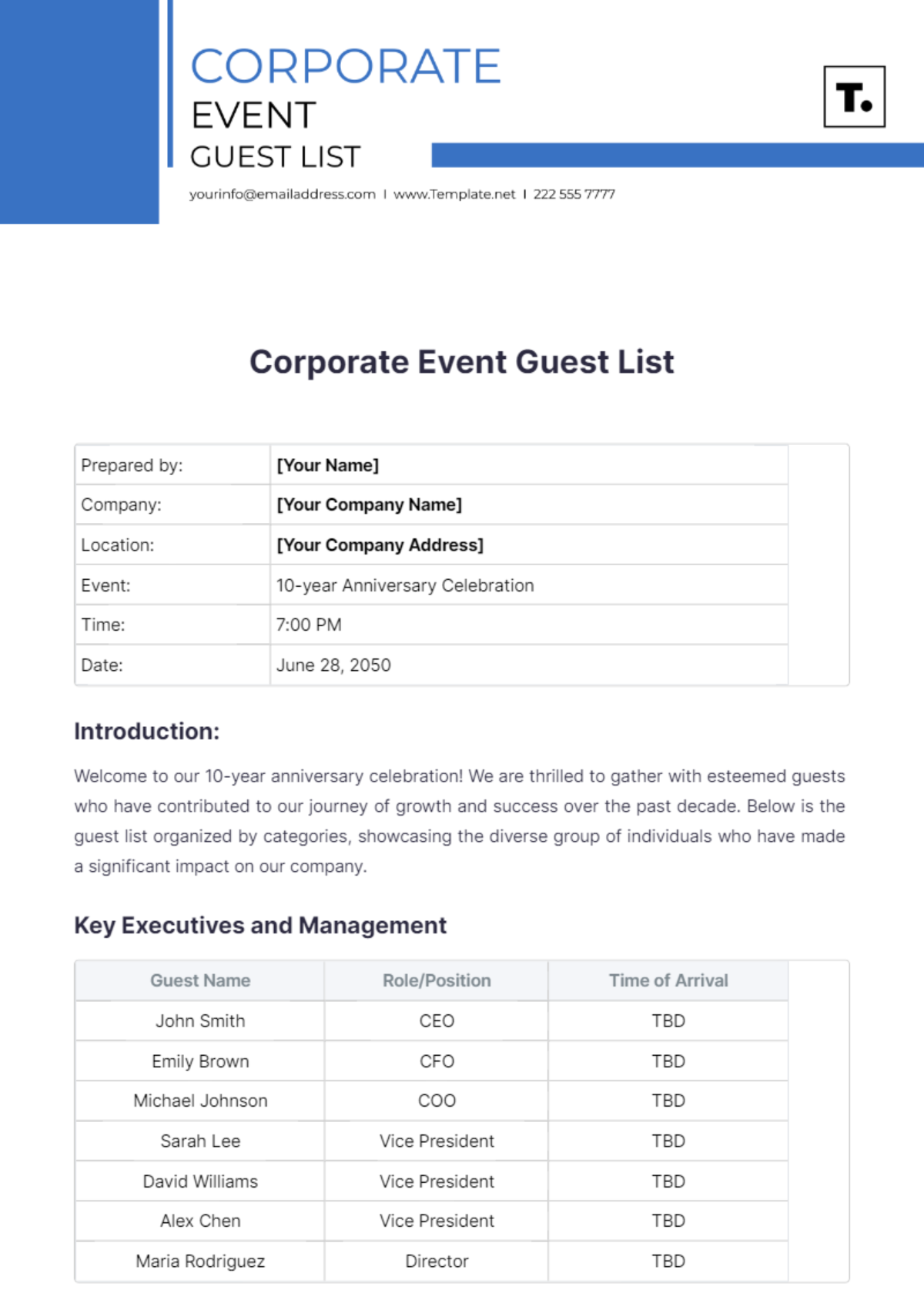 Corporate Event Guest List Template - Edit Online & Download