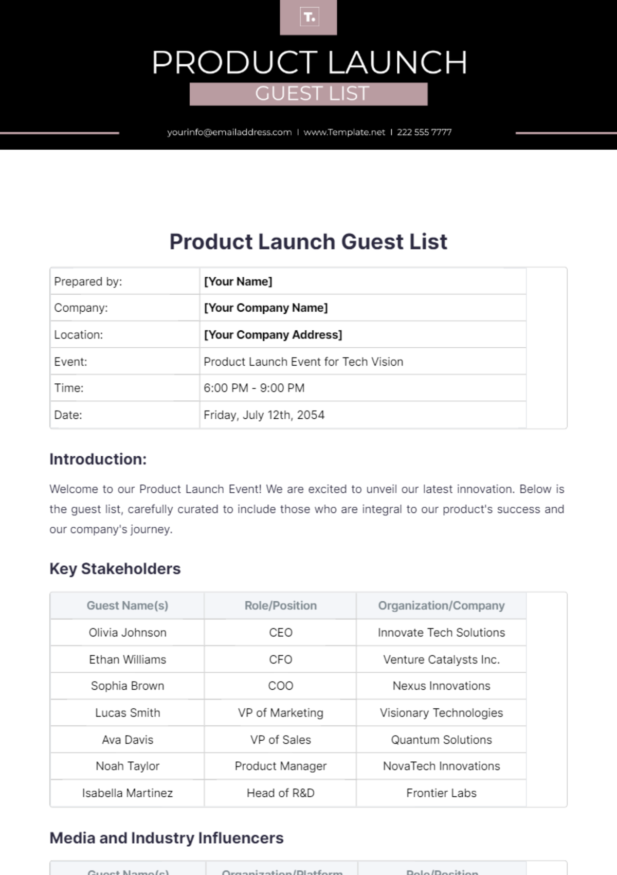 Product Launch Guest List Template - Edit Online & Download