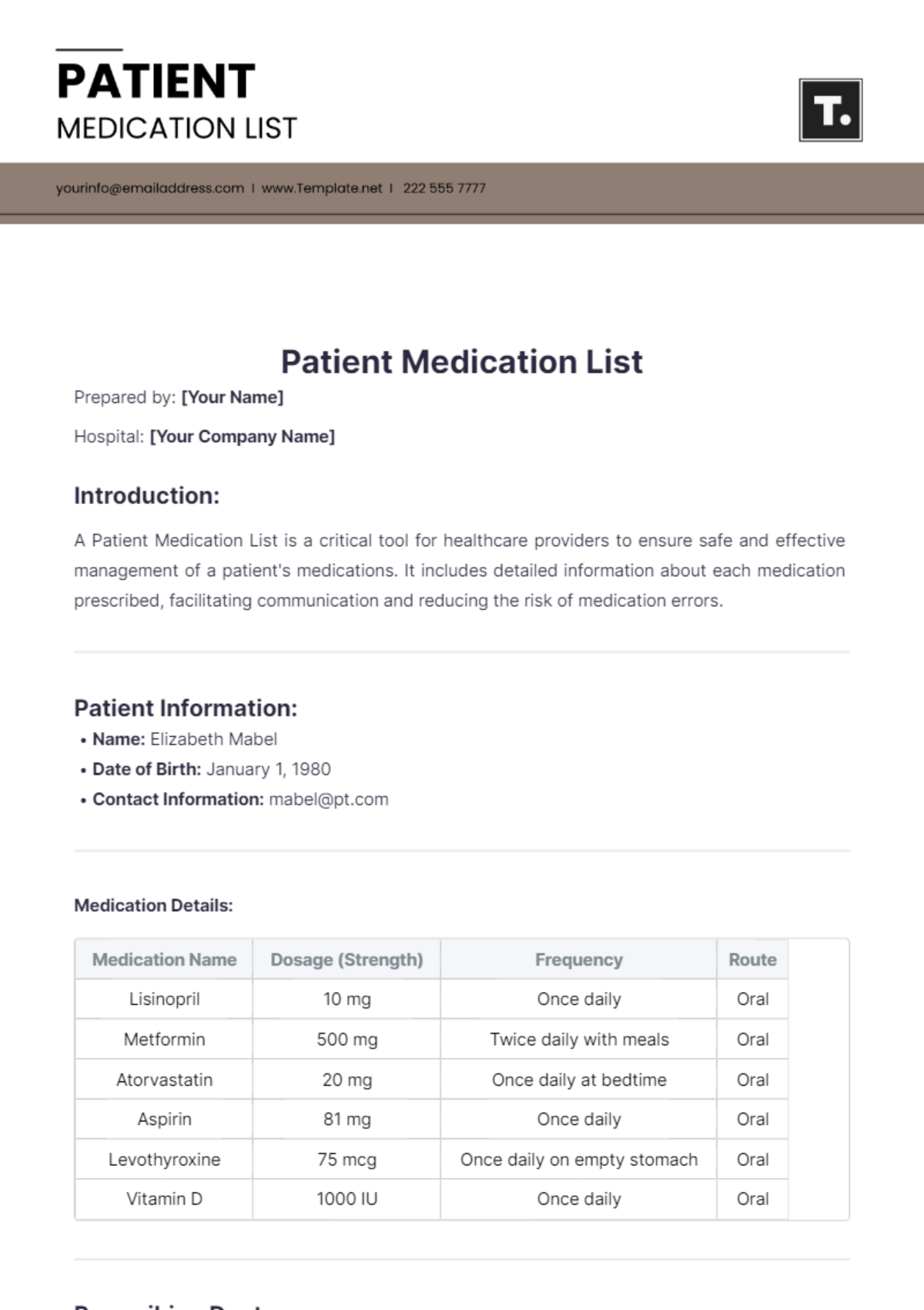 Patient Medication List Template - Edit Online & Download