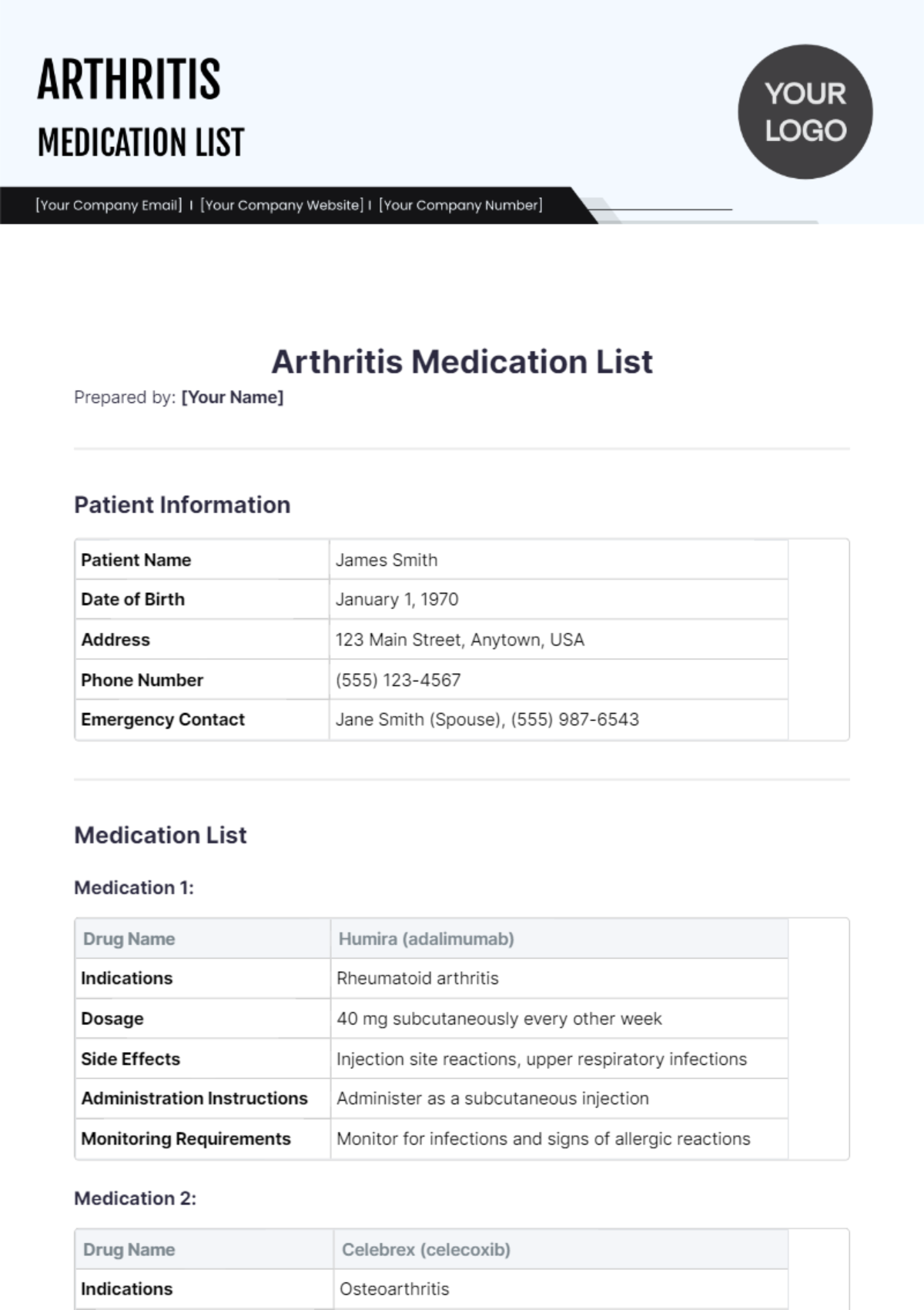 Arthritis Medication List Template - Edit Online & Download